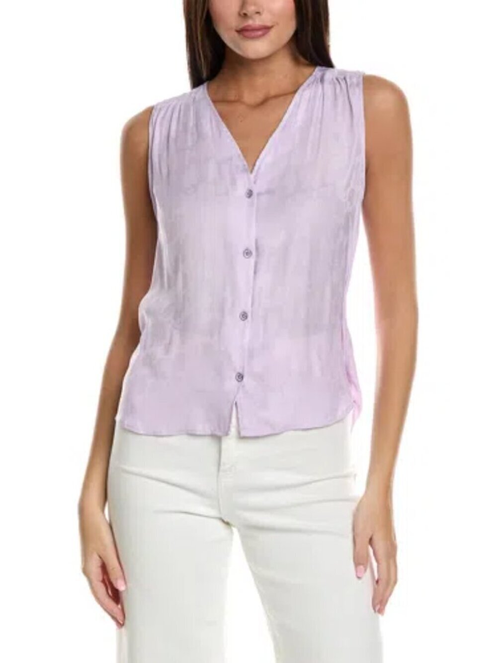 Cabi Bouquet top blouse shirt purple brocade floral button sleeveless new Small
